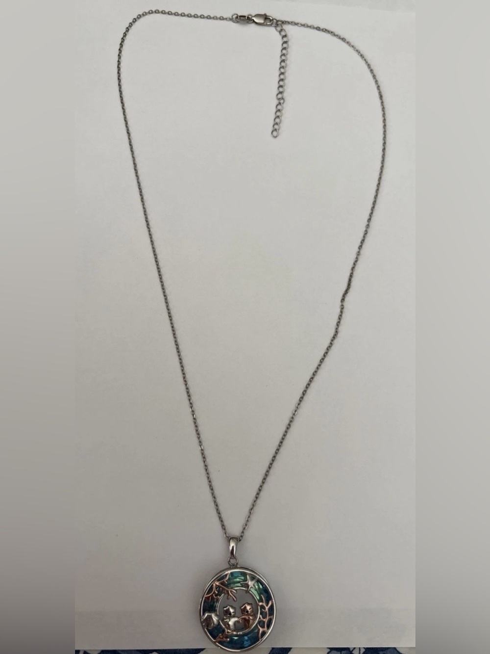 Otter Gift for Women Her 925 Sterling Silver Crystal sea Otter pendant Necklace.